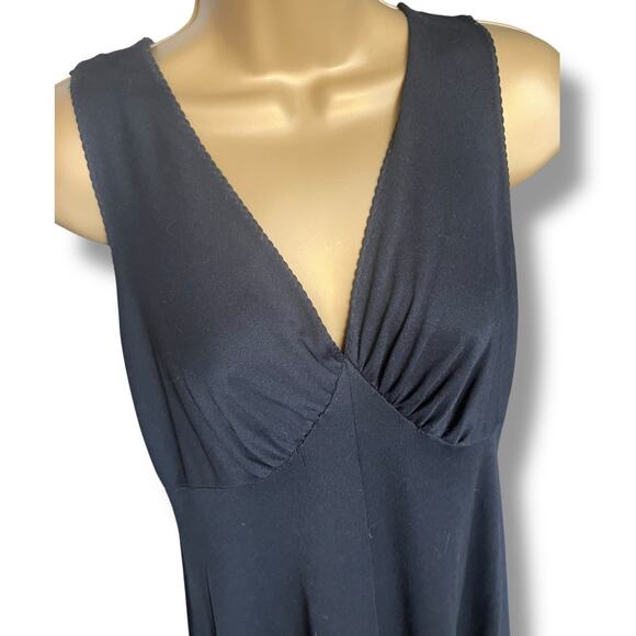 1970s Vintage Black Maxi Dress Sleeveless Deep V Neck Boho Glam - Picture 6 of 8